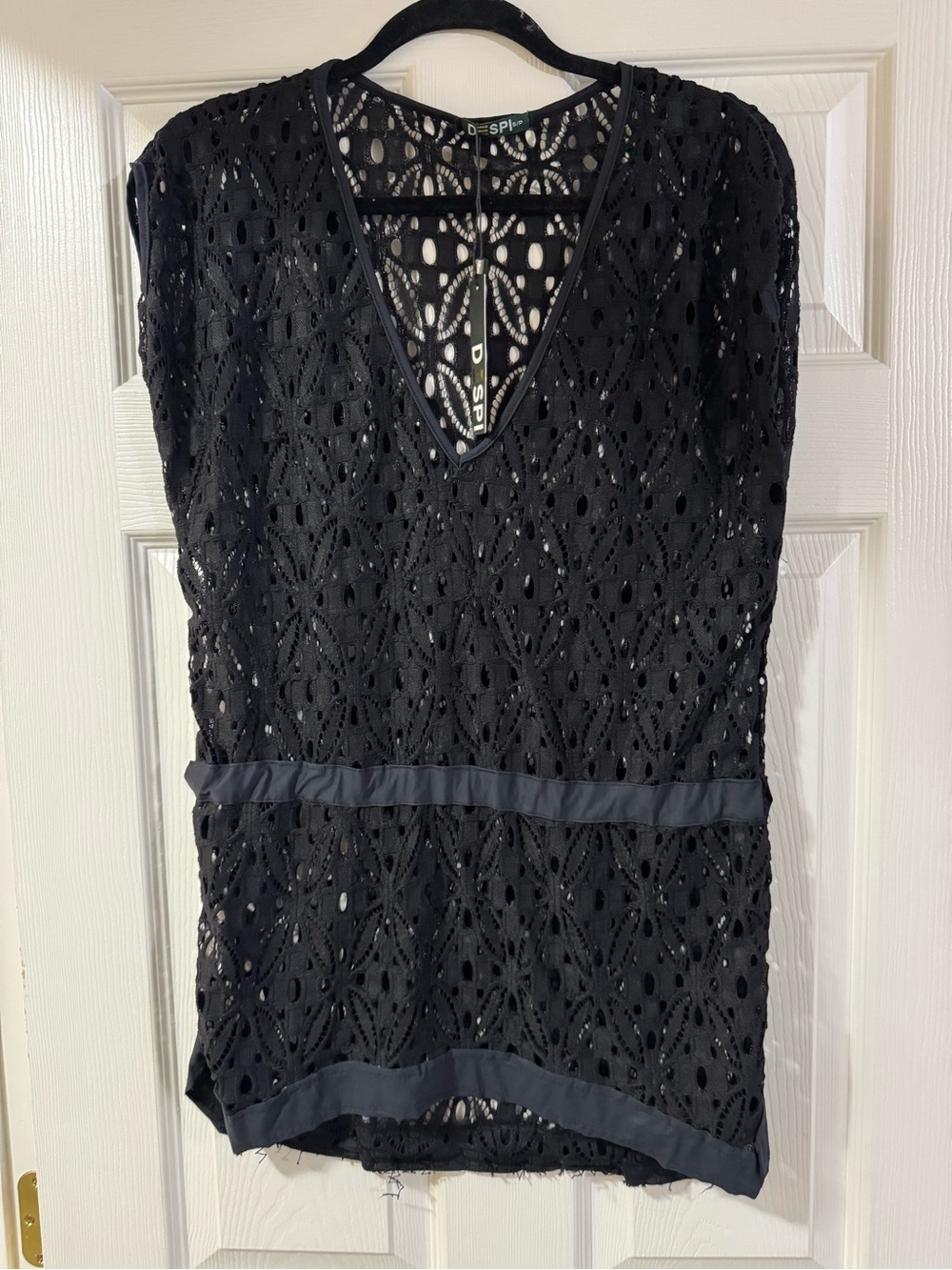 DESPI Black Crochet Swim Coverup Tunic